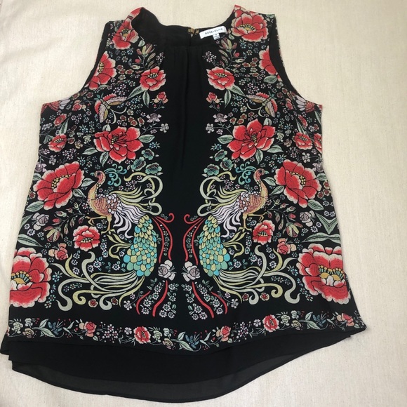 Floral and Peacock Sleeveless Blouse - Picture 1 of 9